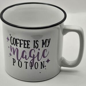 White Enamel Coffee Mug - "Coffee is My Magic Potion"